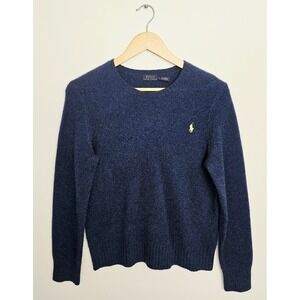 Polo Ralph Lauren Men's Large Navy Wool Cashmere Sweater Gold Pony Italian Yarn